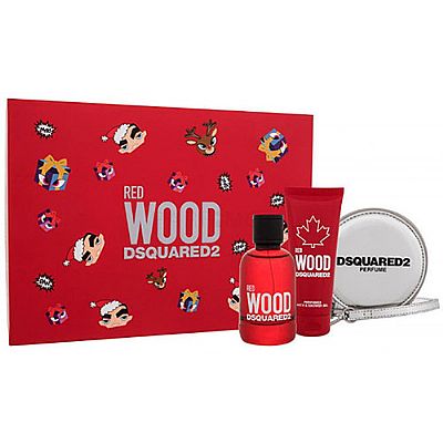 DSQUARED RED WOOD EDT 100ML VAPO + PERFUMED BATH & SHOWER GEL 100ML + SILVER ROUND PURSE WOMEN (SET)